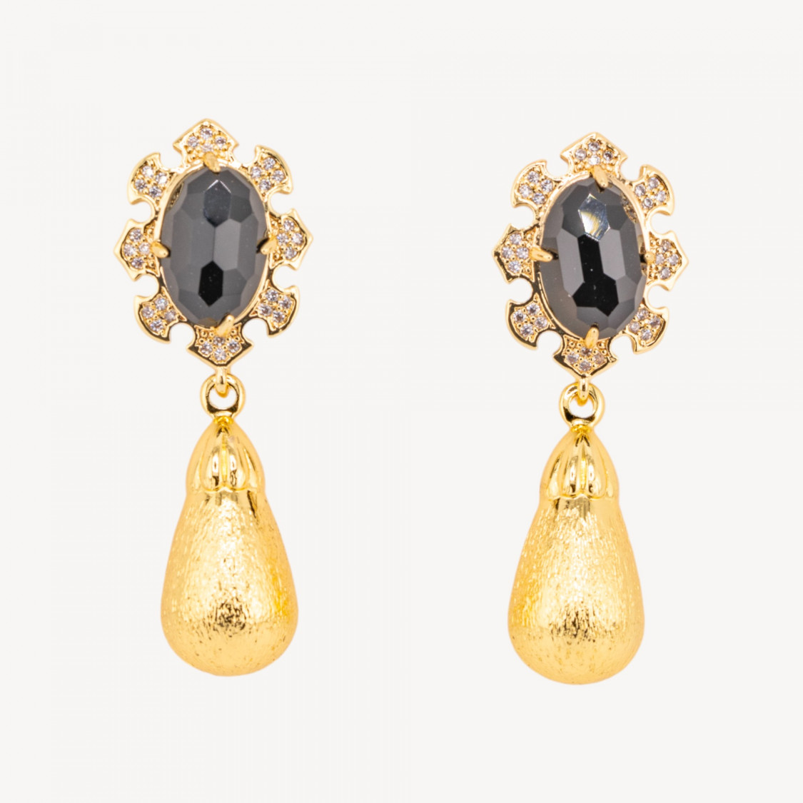 Orecchini Bijoux In Bronzo Con Pietre Dure Incastonate E Gocce Dorate Onice-ORECCHINI MADE WITH STYLE | Worldofjewel.com