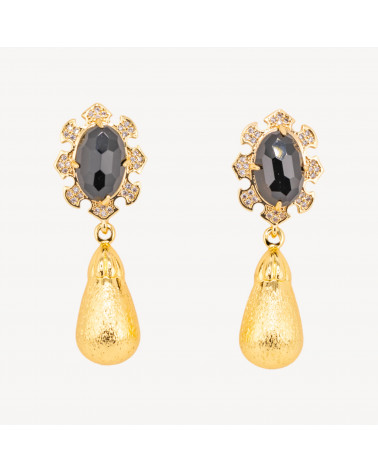 Orecchini Bijoux In Bronzo Con Pietre Dure Incastonate E Gocce Dorate Onice-ORECCHINI MADE WITH STYLE | Worldofjewel.com