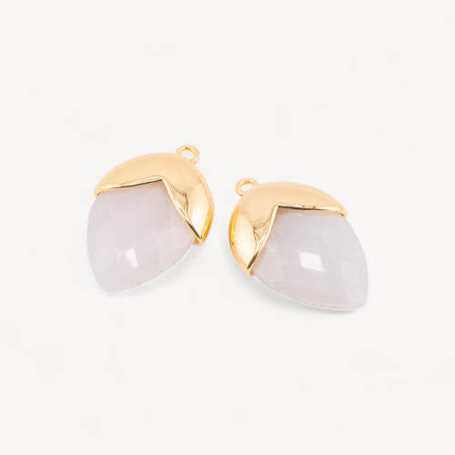 Pendant Component of Hard Stones Set with Bronze Acorn 1 Ring 18x28mm 4pcs Gold Plated White Jade