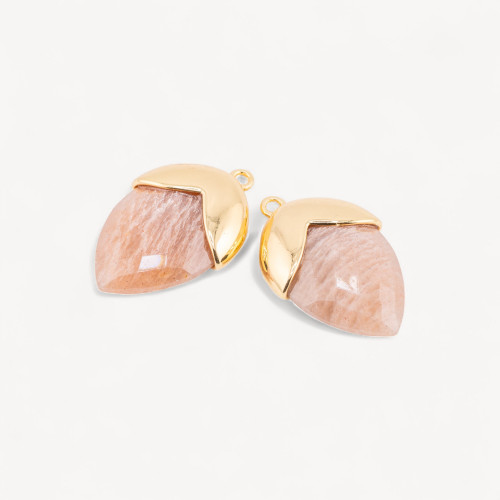 Componente colgante de piedras duras engastadas con bellota de bronce, 1 aro de 18 x 28 mm, 4 piezas de piedra solar rosa bañada