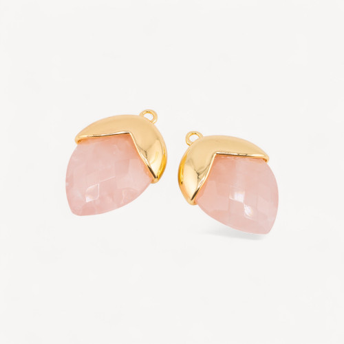 Pendant Component of Hard Stones Set with Bronze Acorn 1 Ring 18x28mm 4pcs Gold Plated Pink Moonstone