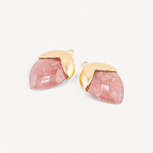 Pendant Component of Hard Stones Set with Bronze Acorn 1 Ring 18x28mm 4pcs Golden Strawberry Quartz