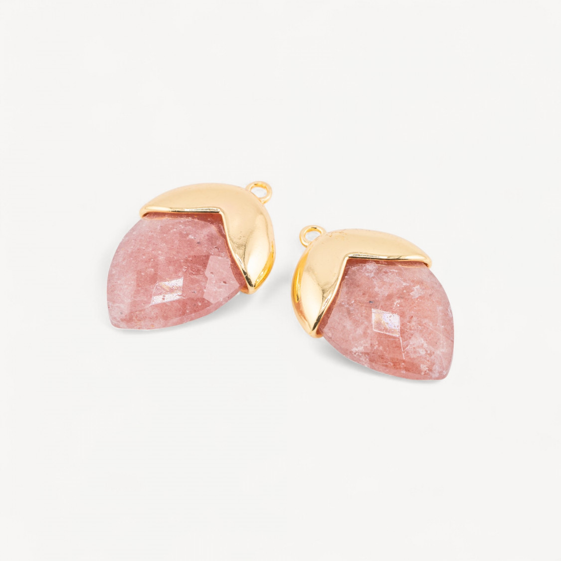 Componente colgante de piedras duras engastadas con bellota de bronce, 1 aro de 18 x 28 mm, 4 piezas de cuarzo fresa dorado.-COLECCIÓN LITHOS DE PIEDRAS NATURALES LINKS | Worldofjewel.com