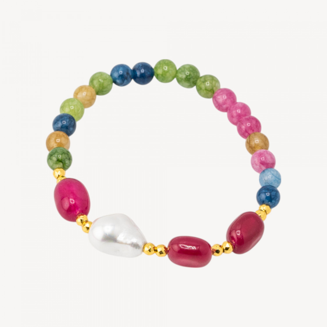 Bracciale Elastico con Pietre Dure e Perle di Maiorca con Ematite Dorata-HARTE STEINE | Worldofjewel.com