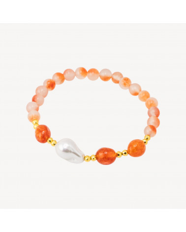Bracciale Elastico con Pietre Dure e Perle di Maiorca con Ematite Dorata e Giada Arancio-HARD STONES | Worldofjewel.com