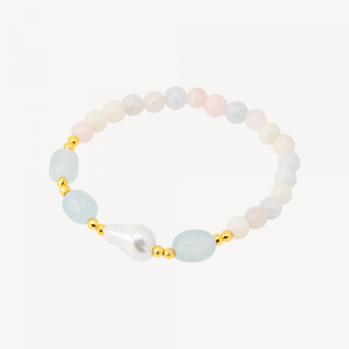 Bracciale Elastico con Pietre Dure e Perle di Maiorca con Ematite Dorata e Giada Berillo-ΣΚΛΗΡΕΣ ΠΕΤΡΕΣ | Worldofjewel.com