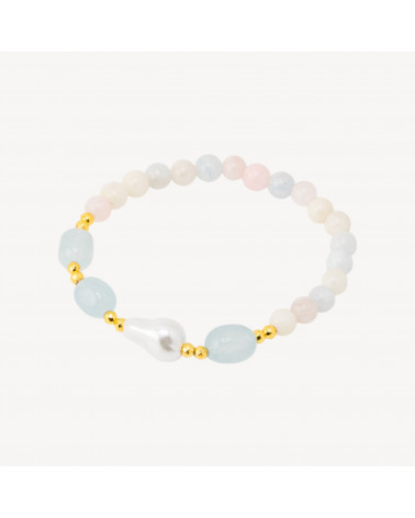 Bracciale Elastico con Pietre Dure e Perle di Maiorca con Ematite Dorata e Giada Berillo-ΣΚΛΗΡΕΣ ΠΕΤΡΕΣ | Worldofjewel.com