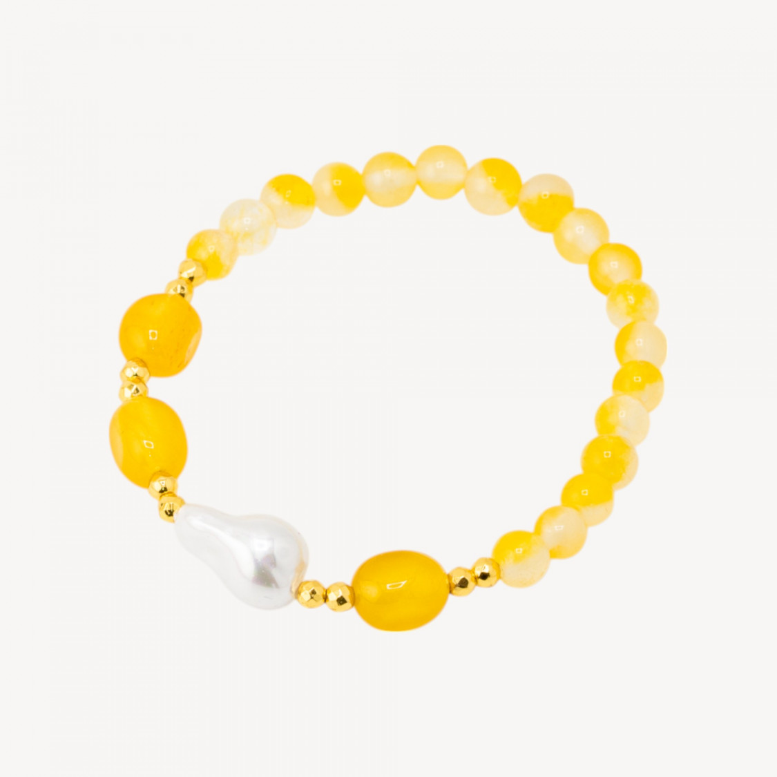 Bracciale Elastico con Pietre Dure e Perle di Maiorca con Ematite Dorata e Giada Gialla-HARD STONES | Worldofjewel.com