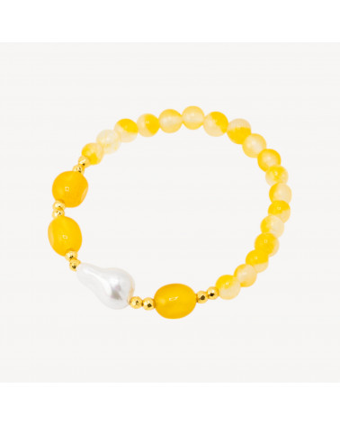 Bracciale Elastico con Pietre Dure e Perle di Maiorca con Ematite Dorata e Giada Gialla-HARD STONES | Worldofjewel.com