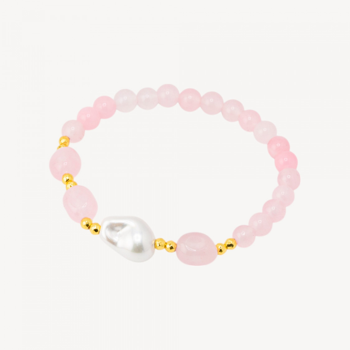Bracciale Elastico con Pietre Dure e Perle di Maiorca con Ematite Dorata e Giada Rosa-HARD STONES | Worldofjewel.com