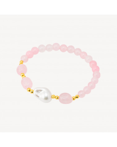 Bracciale Elastico con Pietre Dure e Perle di Maiorca con Ematite Dorata e Giada Rosa-HARD STONES | Worldofjewel.com