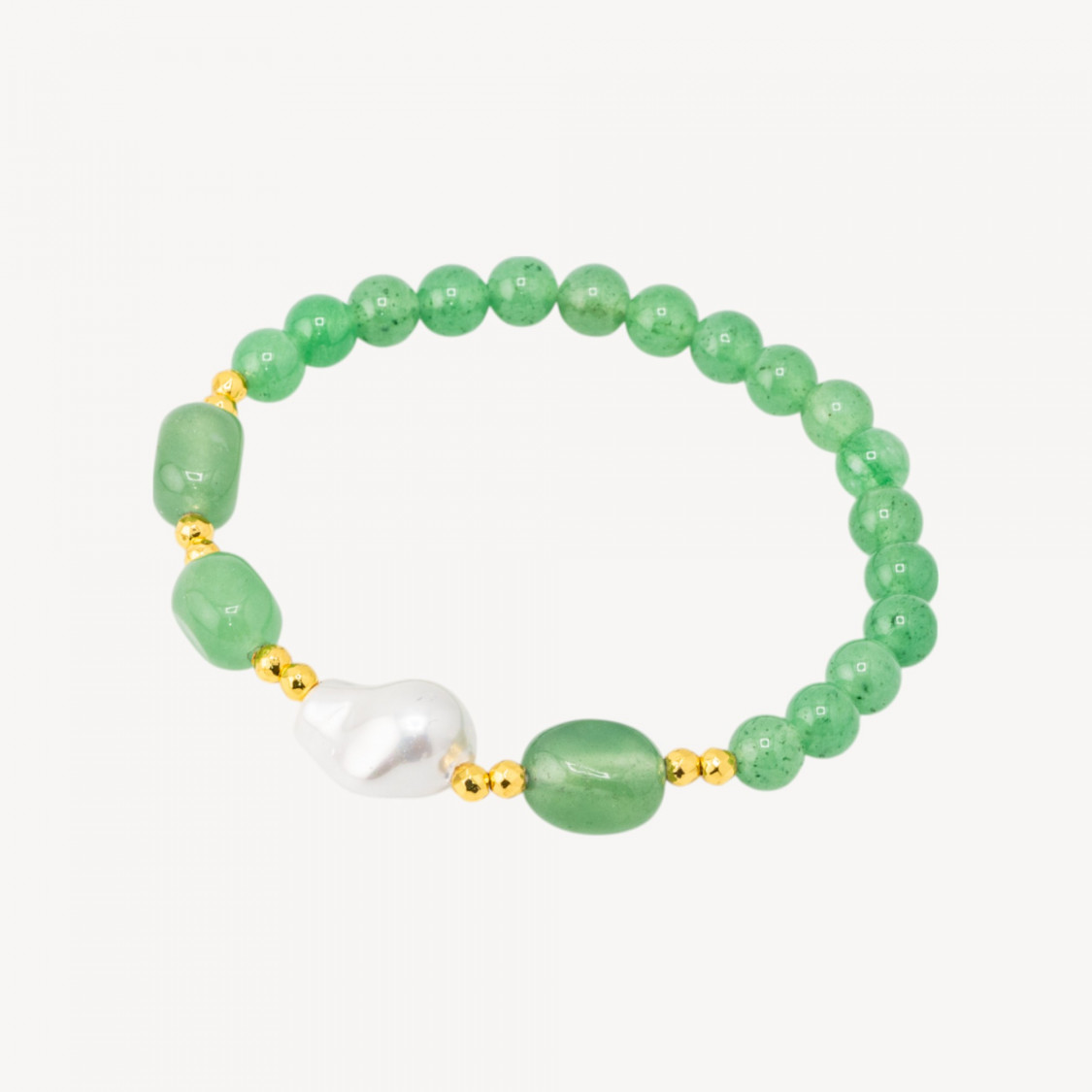 Bracciale Elastico con Pietre Dure e Perle di Maiorca con Ematite Dorata e Giada Verde-HARD STONES | Worldofjewel.com