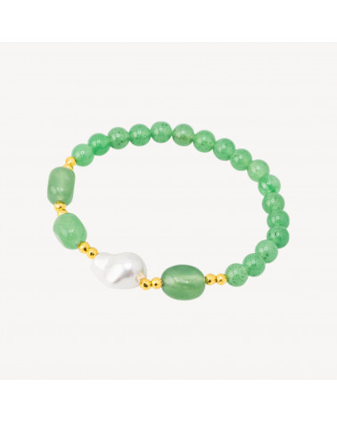 Bracciale Elastico con Pietre Dure e Perle di Maiorca con Ematite Dorata e Giada Verde-HARD STONES | Worldofjewel.com