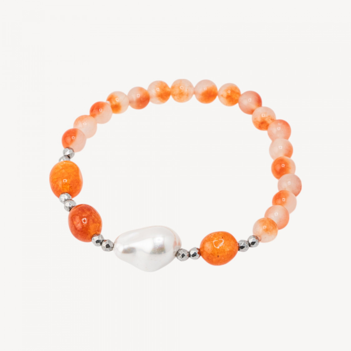 Bracciale Elastico con Pietre Dure e Perle di Maiorca con Ematite Rodiata e Giada Arancio-ΣΚΛΗΡΕΣ ΠΕΤΡΕΣ | Worldofjewel.com