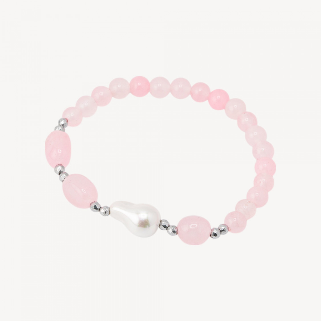 Bracciale Elastico con Pietre Dure e Perle di Maiorca con Ematite Rodiata e Giada Rosa-PIERRES DURES | Worldofjewel.com