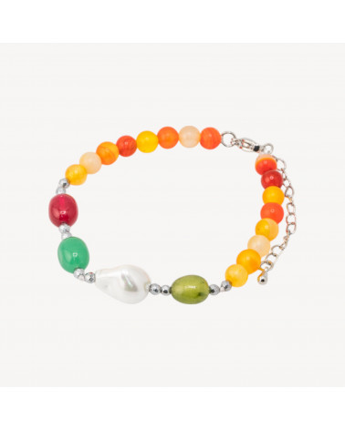 Bracciale con Pietre Dure e Perle di Maiorca 18,5cm + 5cm con Ematite Argentata e Corniola-HARD STONES | Worldofjewel.com
