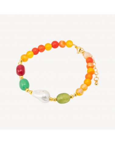 Bracciale con Pietre Dure e Perle di Maiorca 18,5cm + 5cm con Ematite Dorata e Corniola-HARD STONES | Worldofjewel.com
