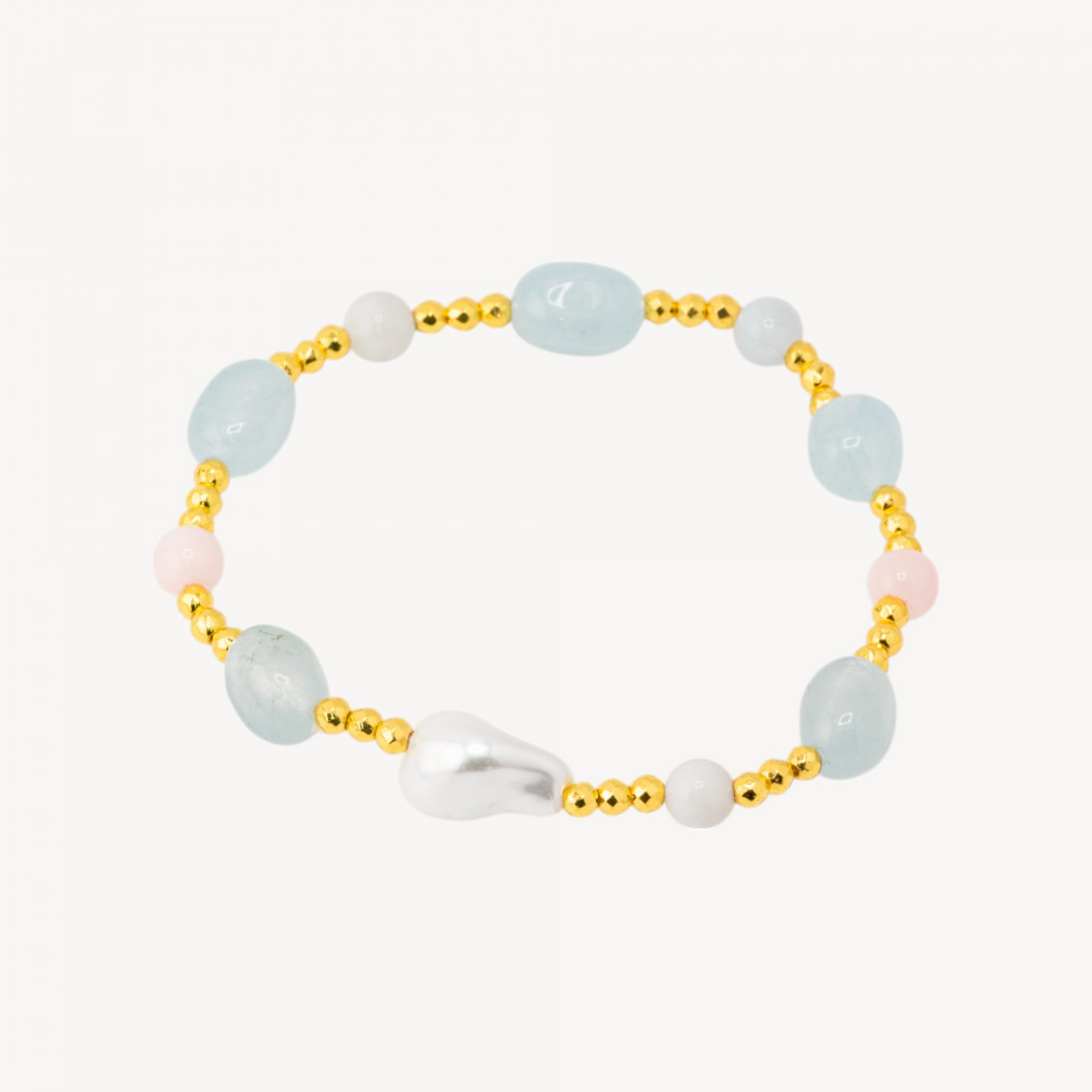 Bracciale Elastico con Pietre Sassi Burattati e Perle di Maiorca con Ematite Dorata e Giada Berillo-PIERRES DURES | Worldofjewel.com