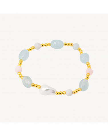 Bracciale Elastico con Pietre Sassi Burattati e Perle di Maiorca con Ematite Dorata e Giada Berillo-PIERRES DURES | Worldofjewel.com