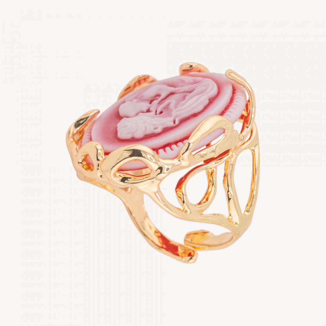 Anello Regolabile in Bronzo Dorato Collezione AURORA-1 con Cammeo in Resina con Donna | Gioiello Artigianale Donna 24x32mm-ANELLI BIJOUX DONNA AURORA BEST SELLER | Worldofjewel.com