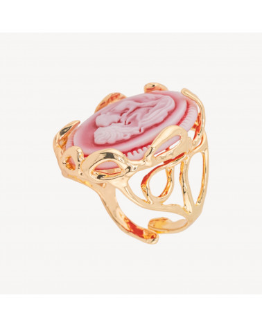 Anello Regolabile in Bronzo Dorato Collezione AURORA-1 con Cammeo in Resina con Donna | Gioiello Artigianale Donna 24x32mm-ANELLI BIJOUX DONNA AURORA BEST SELLER | Worldofjewel.com