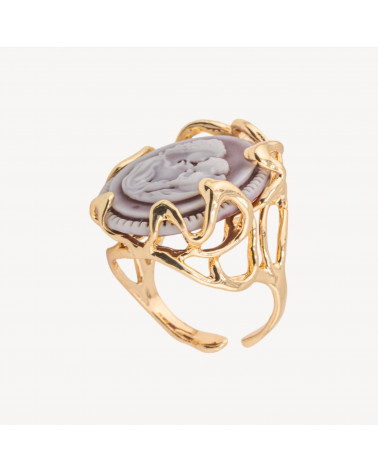 Anello Regolabile in Bronzo Dorato Collezione AURORA-1 con Cammeo in Resina con Donna | Gioiello Artigianale Donna 24x32mm Marr-ANELLI BIJOUX DONNA AURORA BEST SELLER | Worldofjewel.com
