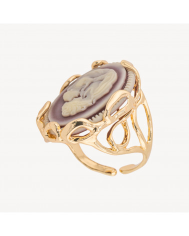 Anello Regolabile in Bronzo Dorato Collezione AURORA-1 con Cammeo in Resina con Donna | Gioiello Artigianale Donna 24x32mm Marr-ANELLI BIJOUX DONNA AURORA BEST SELLER | Worldofjewel.com