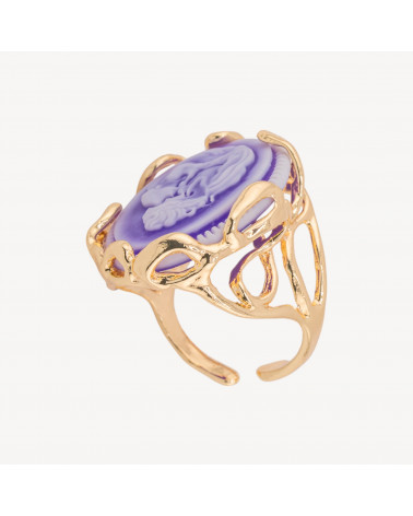 Anello Regolabile in Bronzo Dorato Collezione AURORA-1 con Cammeo in Resina con Donna | Gioiello Artigianale Donna 24x32mm Viol-ANELLI BIJOUX DONNA AURORA BEST SELLER | Worldofjewel.com