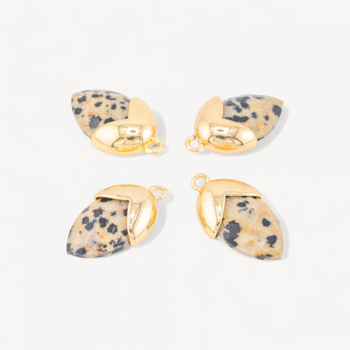 Componente colgante de piedras duras engastadas con bellota de bronce, 1 aro de 12,5 x 20 mm, 8 piezas de jaspe dorado-COLECCIÓN LITHOS DE PIEDRAS NATURALES LINKS | Worldofjewel.com