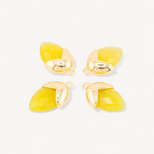 Pendant Component of Hard Stones Set with Bronze Acorn 1 Ring 12.5x20mm 8pcs Golden Yellow Jade