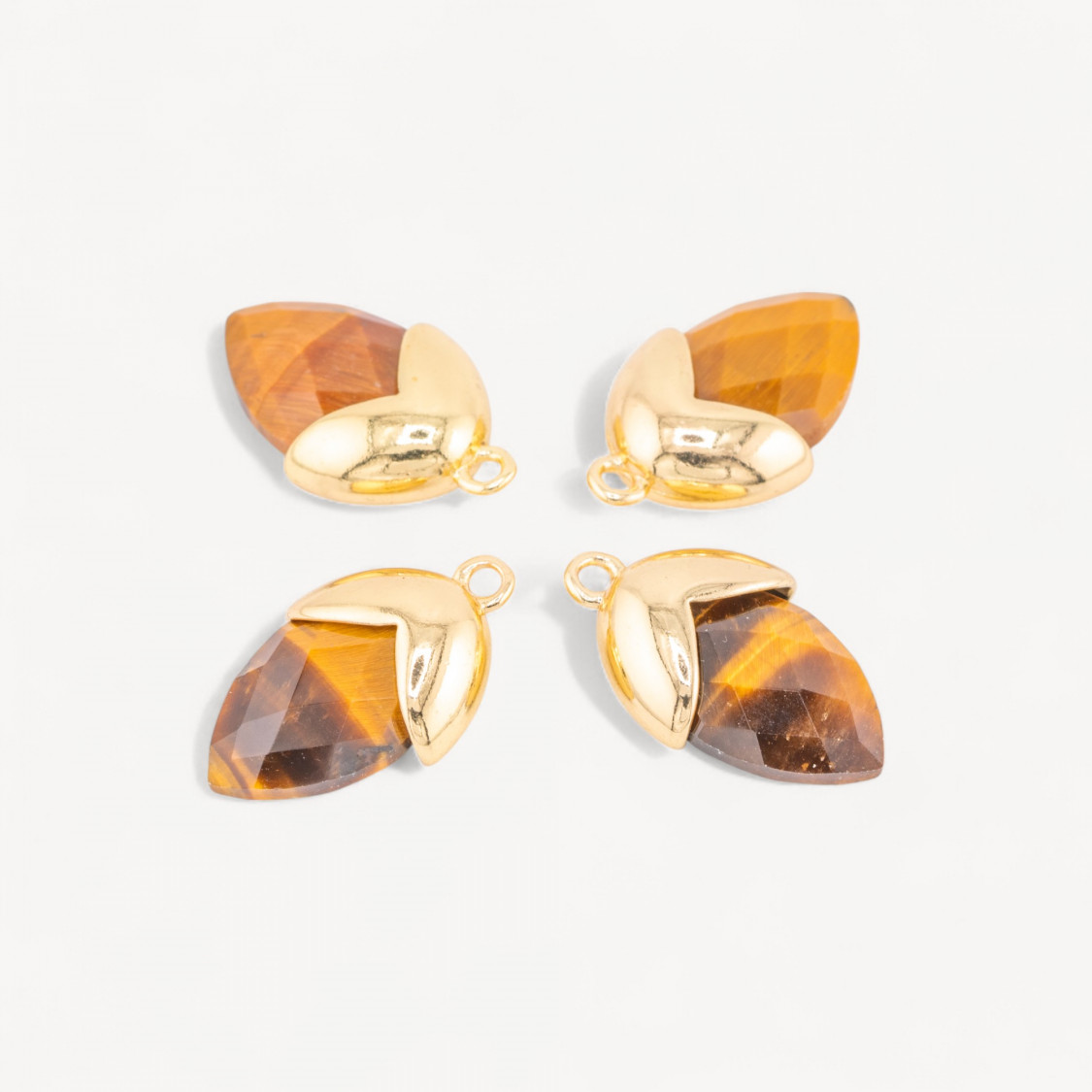 Pendente Componente Di Pietre Dure Incastonate Con Bronzo Ghianda 1 Anellino 12,5x20mm 8pz Dorato Occhio di Tigre-LINKS PIETRE NATURALI COLLEZIONE LITHOS | Worldofjewel.com