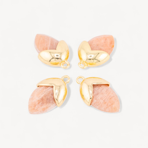 Componente colgante de piedras duras engastadas con bellota de bronce, 1 aro de 12,5 x 20 mm, 8 piezas de piedra solar rosa dora