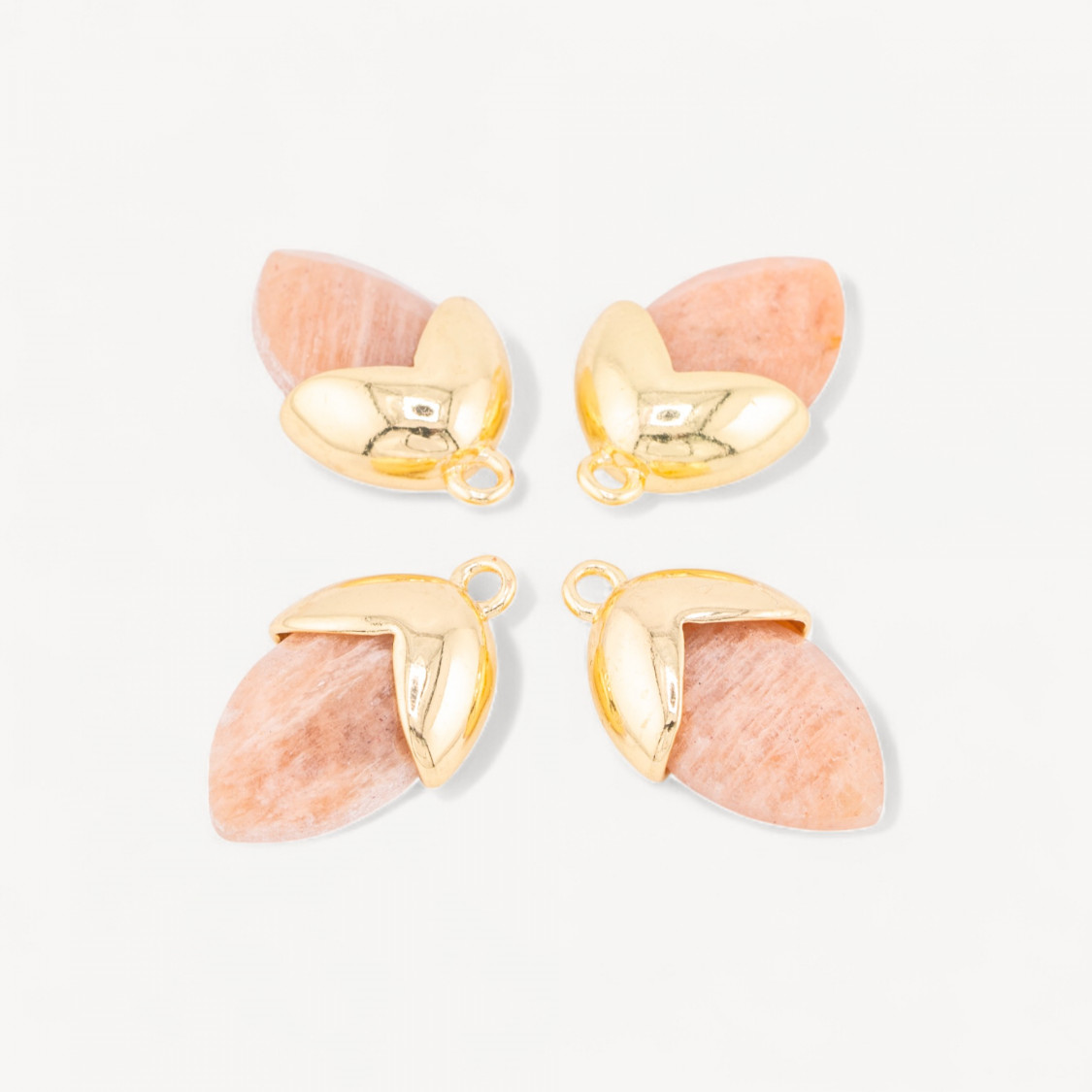 Pendente Componente Di Pietre Dure Incastonate Con Bronzo Ghianda 1 Anellino 12,5x20mm 8pz Dorato Pietra del Sole Rosa-LINKS PIETRE NATURALI COLLEZIONE LITHOS | Worldofjewel.com