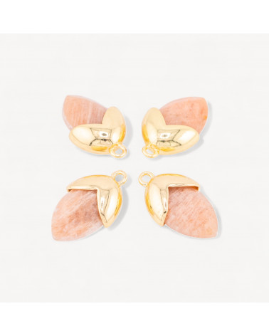 Pendente Componente Di Pietre Dure Incastonate Con Bronzo Ghianda 1 Anellino 12,5x20mm 8pz Dorato Pietra del Sole Rosa-LINKS PIETRE NATURALI COLLEZIONE LITHOS | Worldofjewel.com