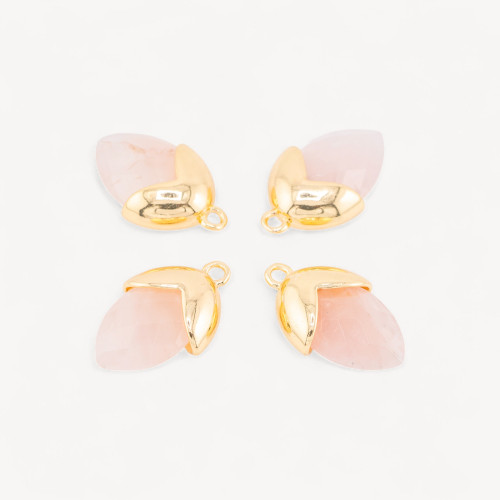 Componente colgante de piedras duras engastadas con bellota de bronce, 1 aro de 12,5 x 20 mm, 8 piezas de piedra lunar rosa baña