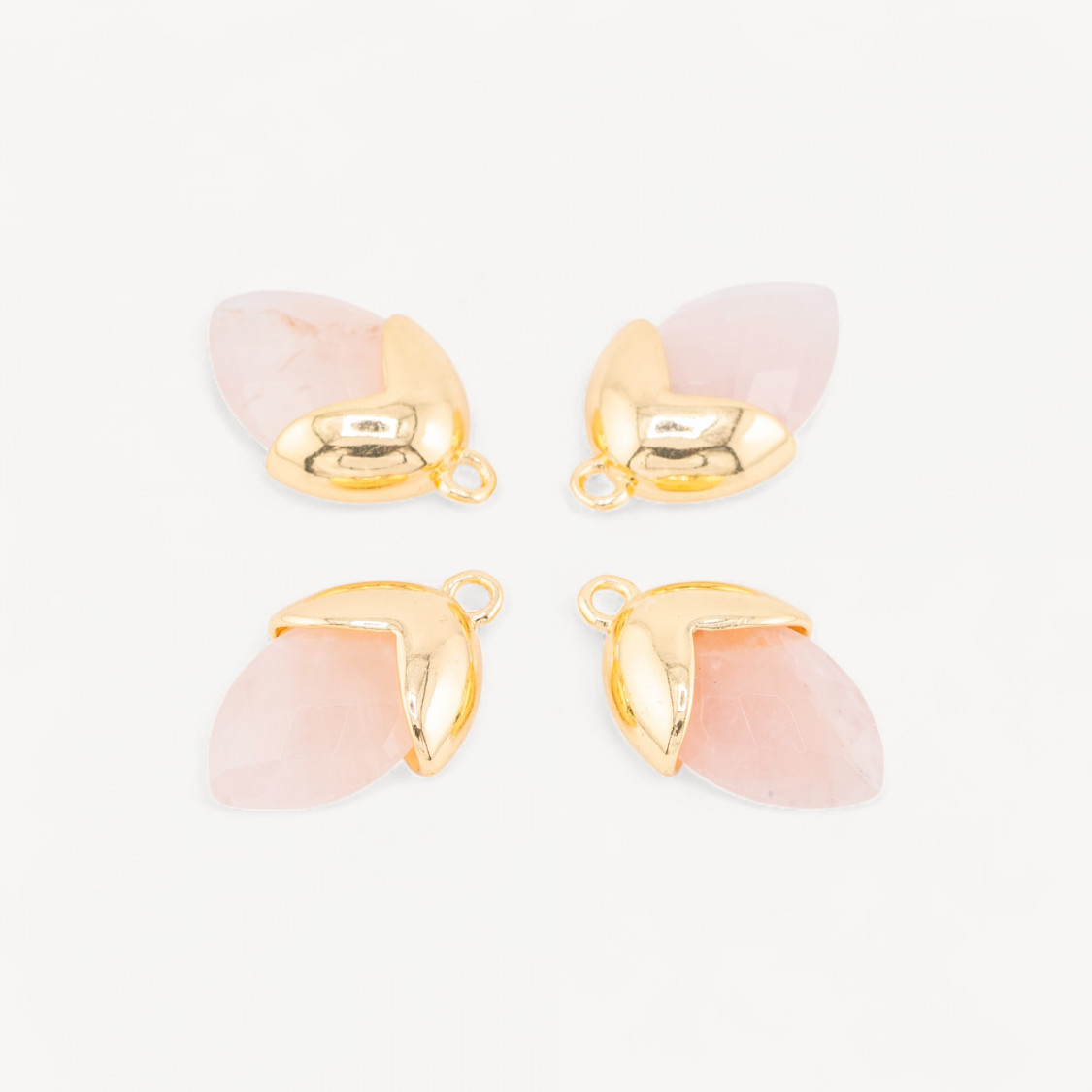 Pendentif en pierres dures serties d'un gland en bronze, 1 anneau 12,5 x 20 mm, 8 pierres de lune roses plaquées or-COLLECTION DE LITHOS EN PIERRES NATURELLES | Worldofjewel.com