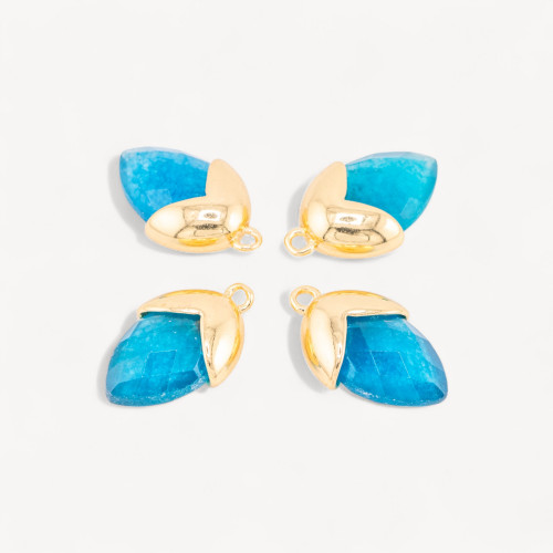 Pendant Component of Hard Stones Set with Bronze Acorn 1 Ring 12.5x20mm 8pcs Golden Blue Quartz