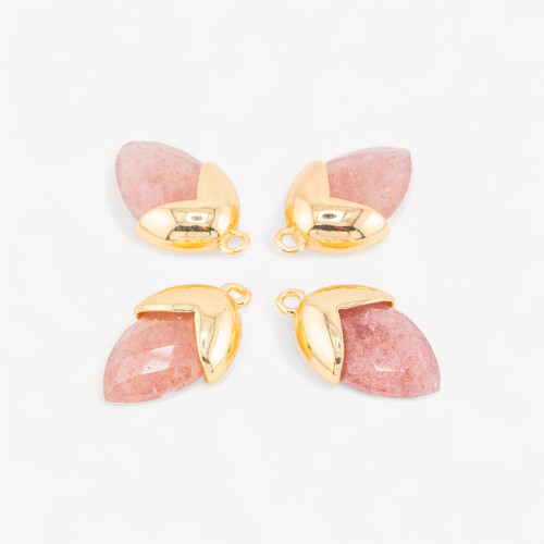 Pendant Component of Hard Stones Set with Bronze Acorn 1 Ring 12.5x20mm 8pcs Golden Strawberry Quartz