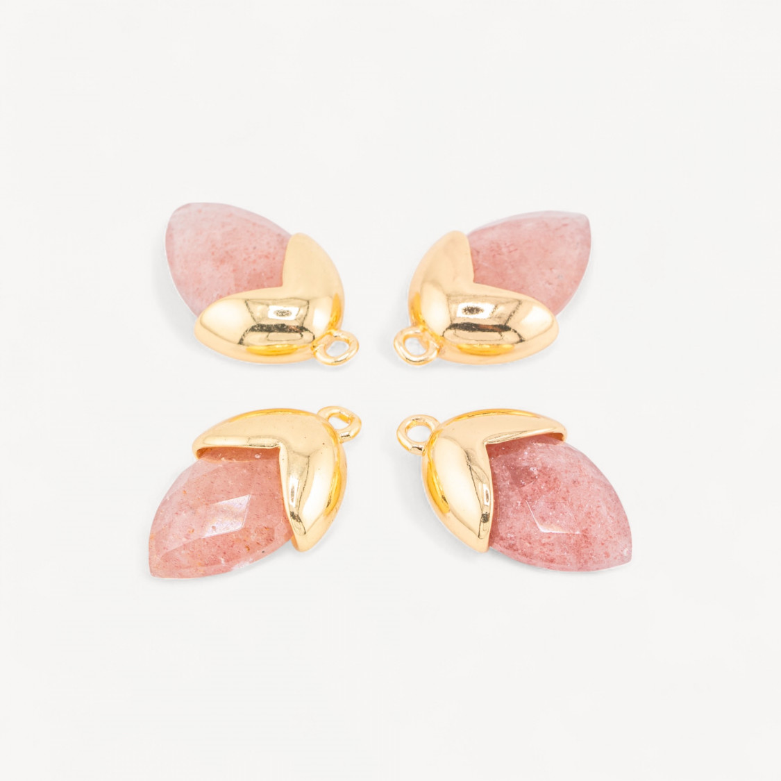 Pendente Componente Di Pietre Dure Incastonate Con Bronzo Ghianda 1 Anellino 12,5x20mm 8pz Dorato Quarzo Fragola-LINKS PIETRE NATURALI COLLEZIONE LITHOS | Worldofjewel.com
