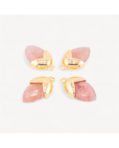 Pendente Componente Di Pietre Dure Incastonate Con Bronzo Ghianda 1 Anellino 12,5x20mm 8pz Dorato Quarzo Fragola-LINKS PIETRE NATURALI COLLEZIONE LITHOS | Worldofjewel.com