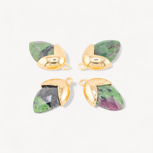 Componente colgante de piedras duras engastadas con bellota de bronce, 1 aro de 12,5 x 20 mm, 8 piezas de rubizoisita bañada en 