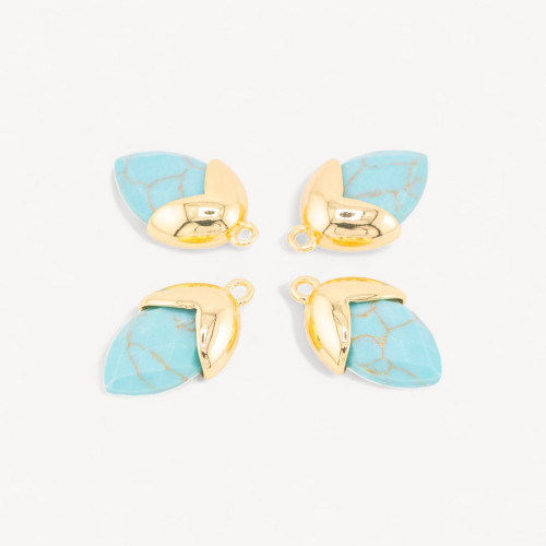 Pendant Component of Hard Stones Set with Bronze Acorn 1 Ring 12.5x20mm 8pcs Golden Turquoise