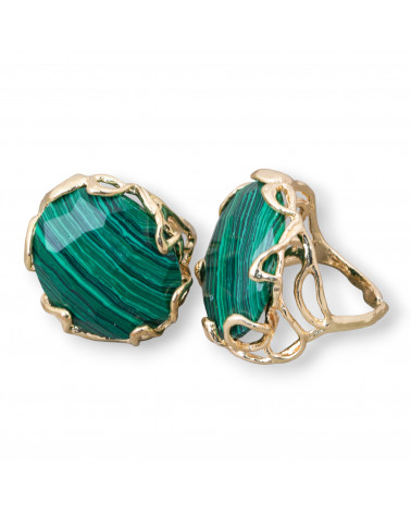 Anello Regolabile in Bronzo Dorato Collezione AURORA-1 con Pietre Dure Pasta Di Malachite | Gioiello Artigianale Donna 28x32m-ANELLI BIJOUX DONNA AURORA BEST SELLER | Worldofjewel.com