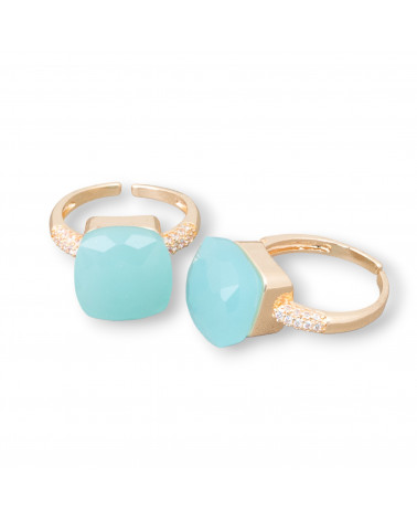 Anello Regolabile in Bronzo Dorato Collezione ELEN-1 con Occhio di Gatto a Cuscinetto 13mm e Zirconi Acqua | Gioiello Artigiana-ANELLI BIJOUX DONNA COLLEZIONE ELEN | Worldofjewel.com