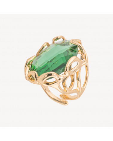 Anello Regolabile in Bronzo Dorato Collezione AURORA-1 con Cabochon di Cristallo | Gioiello Artigianale Donna 22x33mm-ANELLI BIJOUX DONNA AURORA BEST SELLER | Worldofjewel.com