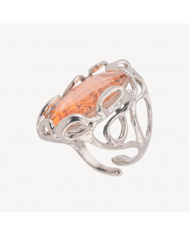 Anello Regolabile in Bronzo Rodiato Collezione AURORA-1 con Cabochon di Cristallo | Gioiello Artigianale Donna 22x33mm-ANELLI BIJOUX DONNA AURORA BEST SELLER | Worldofjewel.com