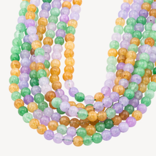 Jade-Mix-Farbe, Chrysopras, Lavendelgelb, glatt, rund, 4 mm