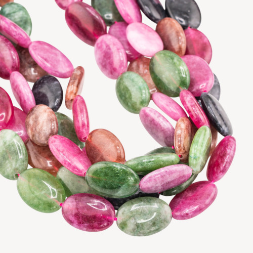 Jade Ovalado Plano Liso 13x18mm Turmalina Multicolor