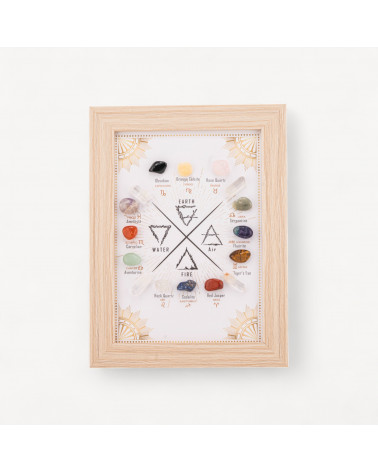 Soprammobile Cornice Calendario Zodiacale e I Quattro Elementi con Set Pietre Dure-OGGETTISTICA CON MINERALI NATURALI CRISTALLOTERAPIA | Worldofjewel.com
