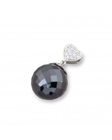 Ciondolo Pendente Di Argento 925 Cuore Con Zirconi E Sfera Sfaccettata Viola 14x26mm-ARGENTO 925 DESIGN ITALY | Worldofjewel.com